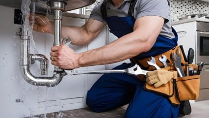 Technician using electronic equipment to detect a plumbing leak in Pueblo